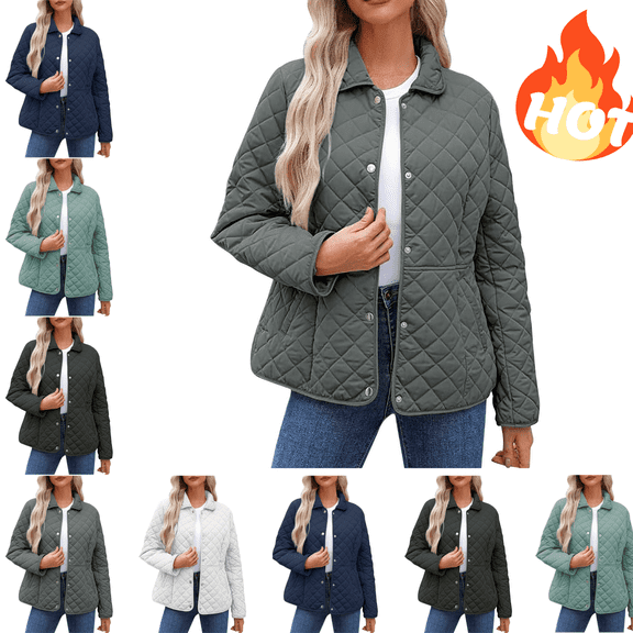 Mifsaly Quilted Jackets for Women Button Down Lightweight Warm Padded Coats Long Sleeve Lapel Thermal Winter Outerwear Soild Color Casual Puffer Jacket with Pockets Placed Recently