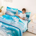 thumbnail image 3 of jejeloiu Serene Coastal Waves Bed Sheets,Blue Sky Beach Print Full Size Sheets For Boys,Turquoise Beige,4-Piece,1 Flat Sheet, 1 Fitted Sheet and 2 Pillowcases, 3 of 6