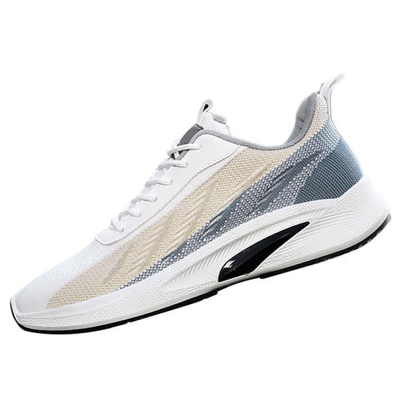 AUDeals Men’s Non Slip Running Shoes Shock Absorbing Athletic Sports Shoes Breathable Mesh Walking Fitness Casual Shoes (White, 7)