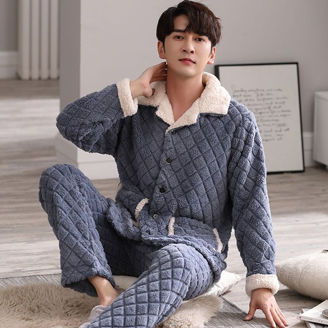 QWZNDZGR Winter Pajamas For Couples High-quality Light Luxury Cotton Men Pajama  Sets Long sleeve Sleepwear Fashion Male Loungewear Sleep 