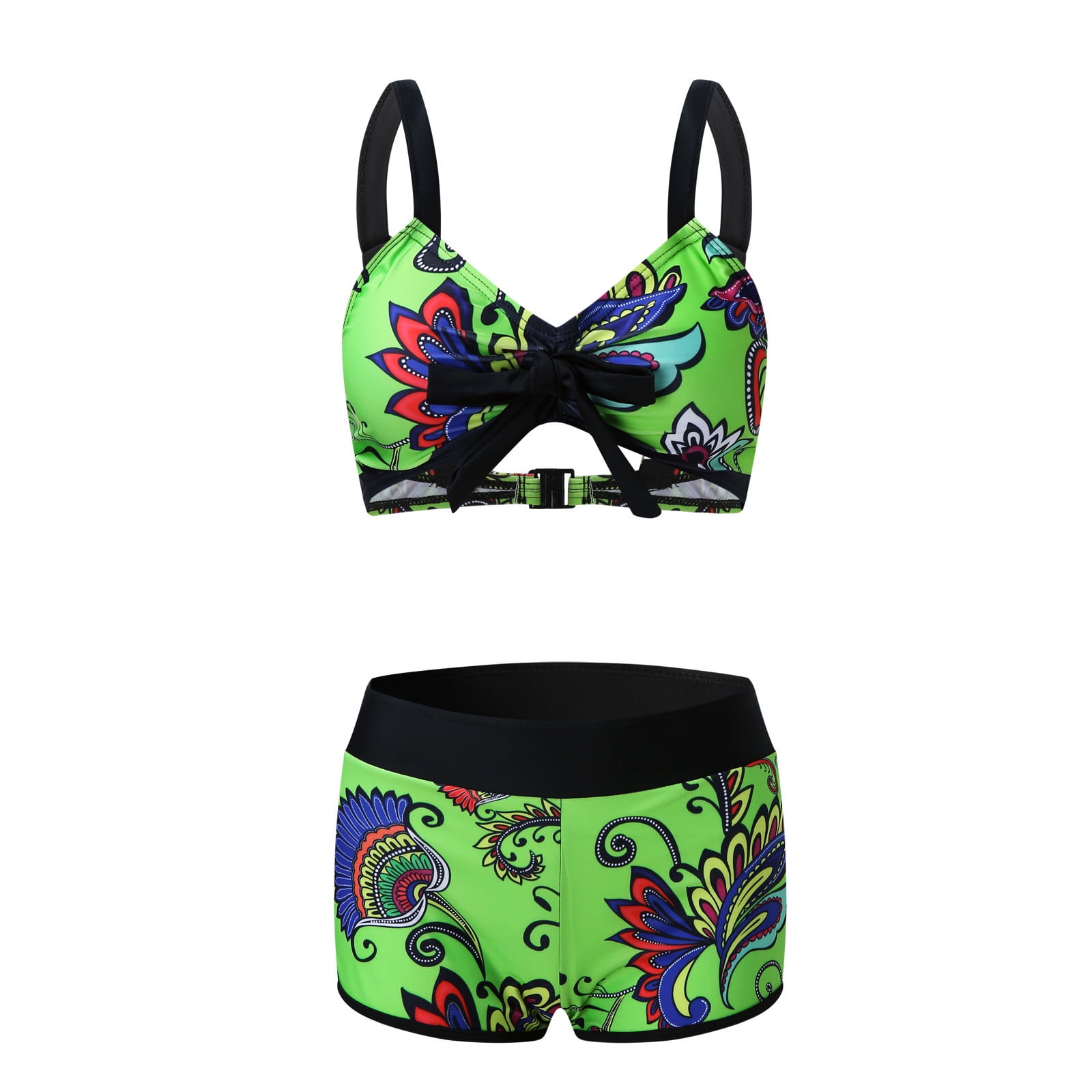 OGLCCG Womens Sport Two Piece Swimsuits V Neck Ruched Bra with Boyshort Bottoms Bathing Suits