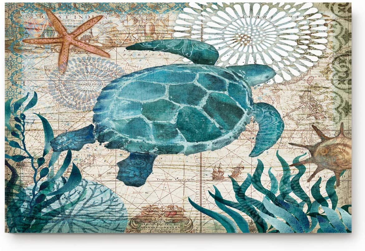 Indoor NonSlip Backing Nautical Sea Turquoise Turtle Door Mat Bathroom Carpet 