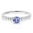 thumbnail image 2 of Gem Stone King 0.62 Ct Round Blue Tanzanite E-F Lab Grown Diamond 10K White Gold Women Engagement Ring (Size 8), 2 of 4