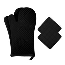 REGALWOVEN Oven Mitts and Pot Holders Sets of 4, Heat Resistant and Non-Slip Black 13x7.5inch