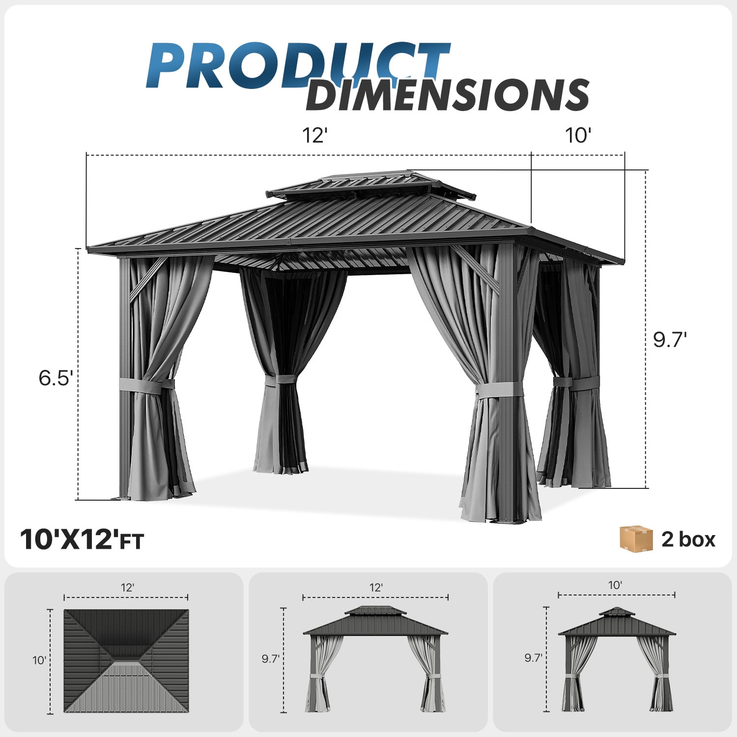 Sumnthink 10'x12' Hardtop Gazebo, Steel Double Galvanized Top Canopy, Aluminum Frame Permanent Pavilion Metal Gazebo with Netting and Curtains, for Patio, Garden, Lawn