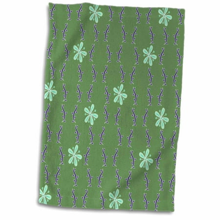 Delicate Vine Design - 3dRose Seafoam - Simply DeVine 2 - Delicate Green Flowers on Vine Print - Towel, 15 by 22-inch