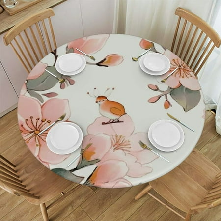 

RUIYC Flowers Pink Round Tablecloth Great for Home Kitchen Parties Holiday Dinner 100% Polyester Fiber 42-46