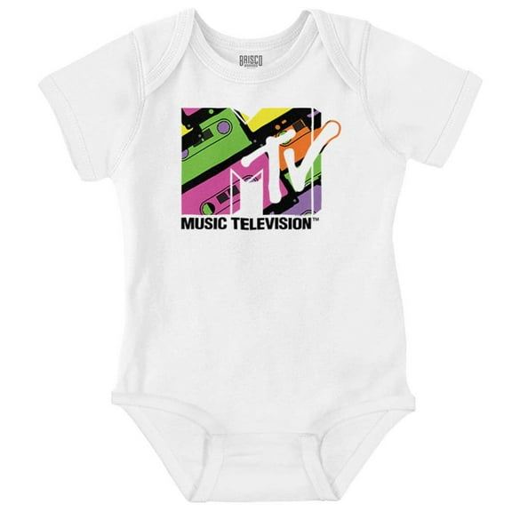 Retro 80s MTV Cassette Tapes Logo Romper Boys or Girls Infant Baby Brisco Brands NB