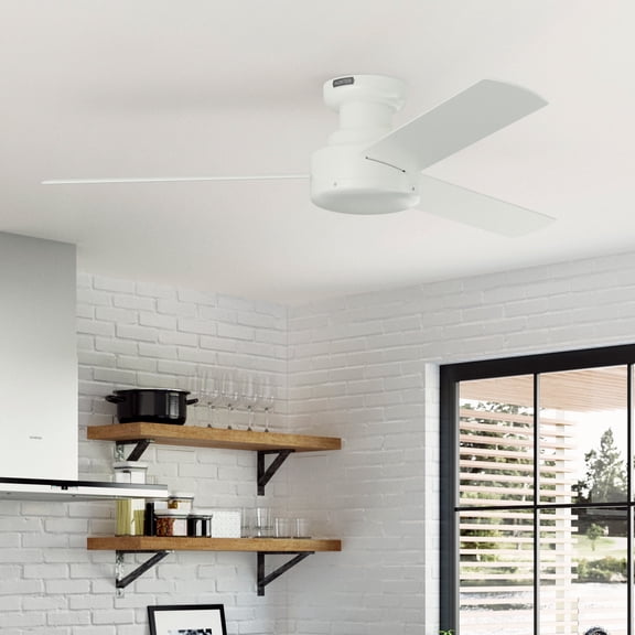 Hunter 52 inch Indoor Ceiling Fan No Light - White Modern Ceiling Fan without Light, 3 Blades, Low Profile Mount, For Bedroom, Living Room, or Kitchen, Wall Control - Presto 52408, Matte White