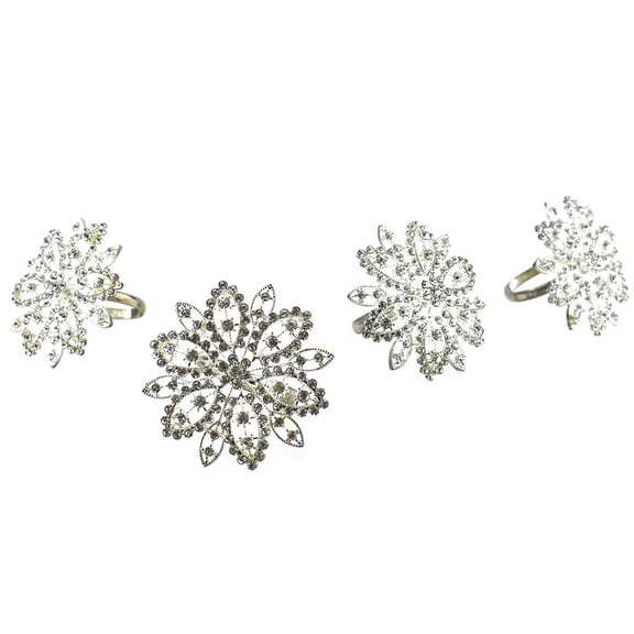 Rhinestone Napkin Holder Rings, Silver, 2-1/2-Inch, 4-Count