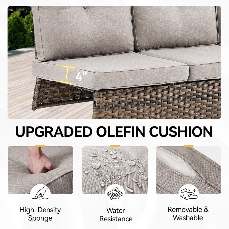 PARKWELL Outdoor Furniture Sectional Sofa L Shaped Couch,Patio Wicker 5-Seat High Back Conversation Set for Balcony Yard,Brown Wicker Beige Cushion
