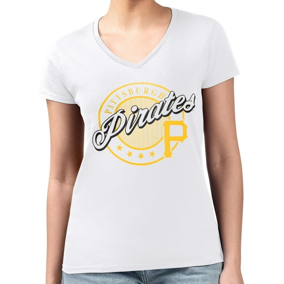 Women's G-III 4Her by Carl Banks White Pittsburgh Pirates Super-Slim Fit Lightweight Pinstripe Circle V-Neck T-Shirt