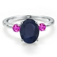 thumbnail image 3 of Gem Stone King 14K White Gold Blue Sapphire and Pink Sapphire Engagement Ring for Women | 3.27 Cttw | Oval 10X8MM | Gemstone September Birthstone | Size 9, 3 of 6