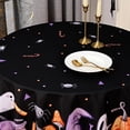 thumbnail image 5 of Halloween Tablecloth, Halloween Decorations Indoor for Table, Black Round Tablecloth with Ghost, Halloween Pumpkin, Spider, Witch Hat for Halleween Decor, 60'''', 5 of 6