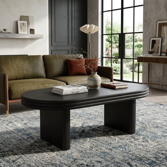 Oval Coffee Table with Solid Wood Veneer - Mid-Century Modern Design