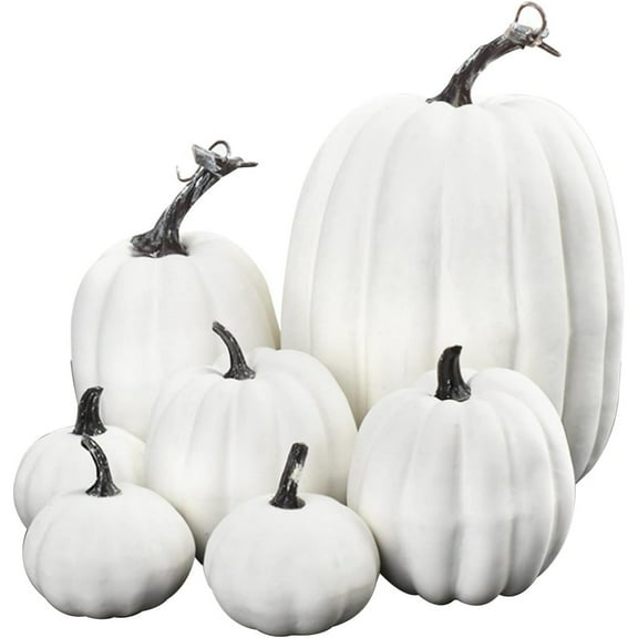 7pc Assorted Size White Pumpkins Craft Pumpkins for Halloween Thanksgiving Autumn Festive Party Supplies