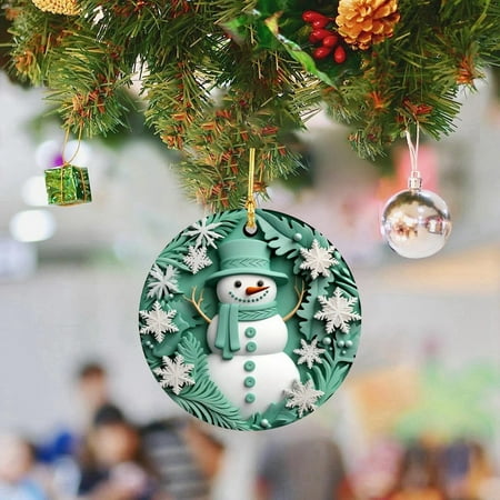 

Kids Party Supplies 2D Christmas Round Card Christmas Snowman Polar Bear Penguin Printed Pendant Christmas Cartoon Cute Double Printed Acrylic Pendant