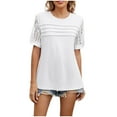 thumbnail image 2 of Womens Tops under $10 Short Sleeve Lace Solid Color Round Neck Patchwork Casual Loose T-Shirt White S, 2 of 6