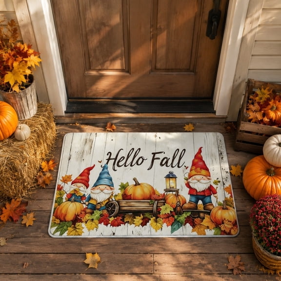 LEFXSMR Fall Bathroom Rugs Non-Slip Bath Mat Pumpkin Maple Leaves Design Area Rug for Front Door Porch Entryway Thanksgiving Decorations, Multicolor