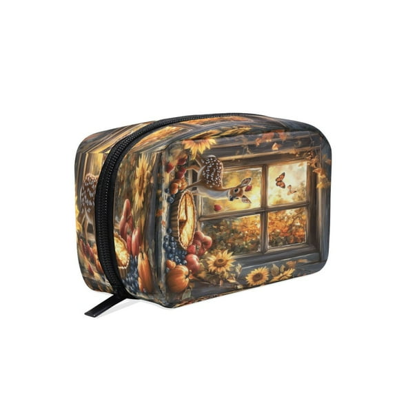 BZSMCE Makeup and Cosmetic Bag Women Simple Autumnal Whimsy by The Window Pattern Square Cosmetic Bag