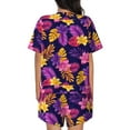thumbnail image 3 of Bingfone Purple Flower Print Pajamas Sets for Women Soft Short-Sleeved Pjs with Lounge Shorts Two Piece Sleepwear, 3 of 8