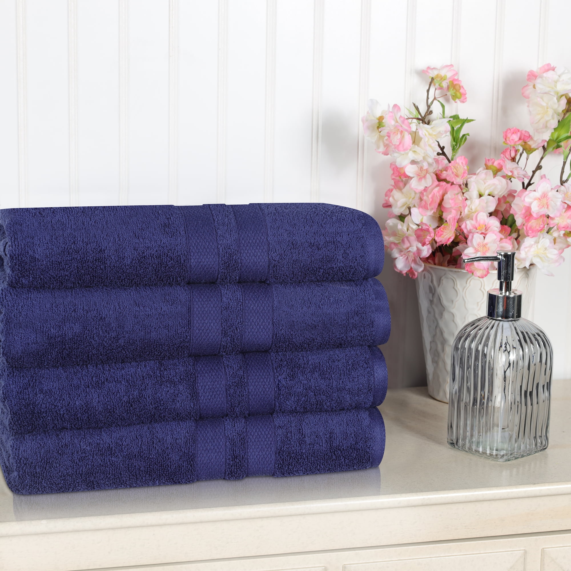 BNM Ultra-Soft Cotton Bath Towel Set, 4 Pieces, Navy Blue