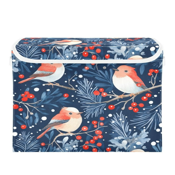Storage Box With Lid 16.5x12.6x11.8In Foldable Stacked Household Storage Box Christmas Bird Picture