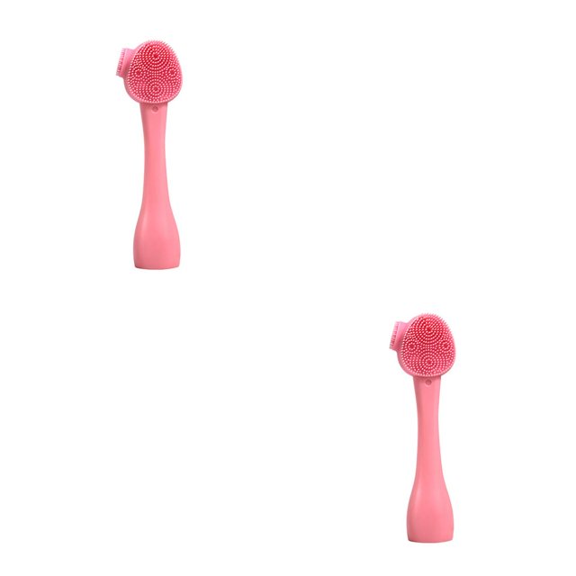 Vogacara Cepillo limpiador Facial de silicona de doble cara, cepillo de de masaje Facial para el cabello suave, removedor de espinillas, Rosado 1 cabeza 2piezas