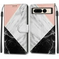 thumbnail image 2 of Feishell Wallet Case for Google Pixel 7 Pro 6.7 inch,Shockproof Stylish Pattern PU Leather Magnetic Clasp Folio Flip Holder Card Slots Slim Phone Cover with Wrist Strap,Pink White Black Marble, 2 of 7