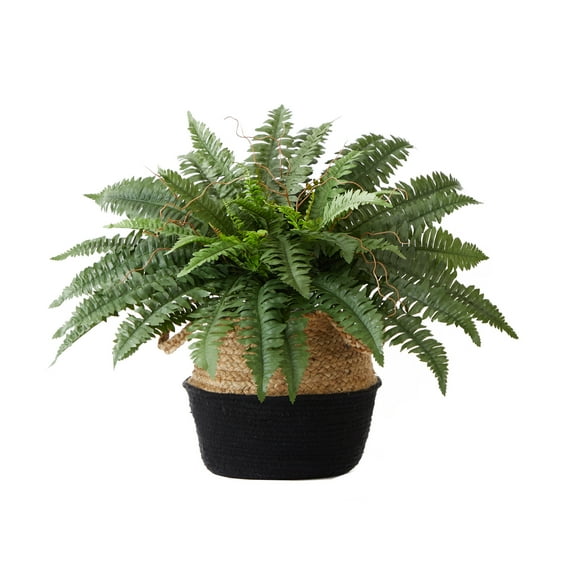Nearly Natural 23in. Artificial Boston Fern Plant with Handmade Jute & Cotton Basket DIY KIT, Green