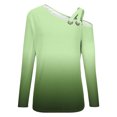 thumbnail image 4 of Scyoekwg Womens Blouses Dressy Casual Fall Shirts Loose Trendy Long Sleeve Gradient Color Graphic Tee Skew Collar Off Shoulder Tops Comfy Clothes for Women Pullover Tops Blouses(Green,M), 4 of 4