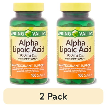 (2 pack) Spring Valley Alpha Lipoic Acid Dietary Supplement Capsules for Antioxidant Support, 200 mg, 100 Count