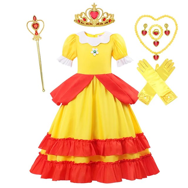 Vestido de princesa de melocotón para niñas, traje de Cosplay de Margarita Rosalina, Con cómic, para fiesta de Halloween