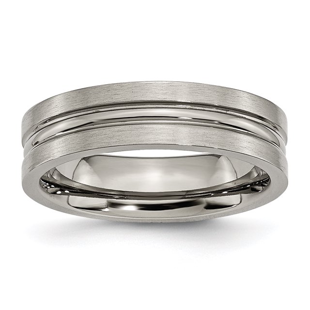 Titanium Grooved 6mm Brushed and Polished Band Size 13