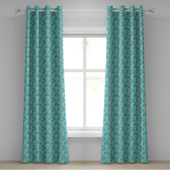 Ambesonne Antique Grommet Curtain, Paisley Blue Flowers, 50" x 108", Aqua Teal