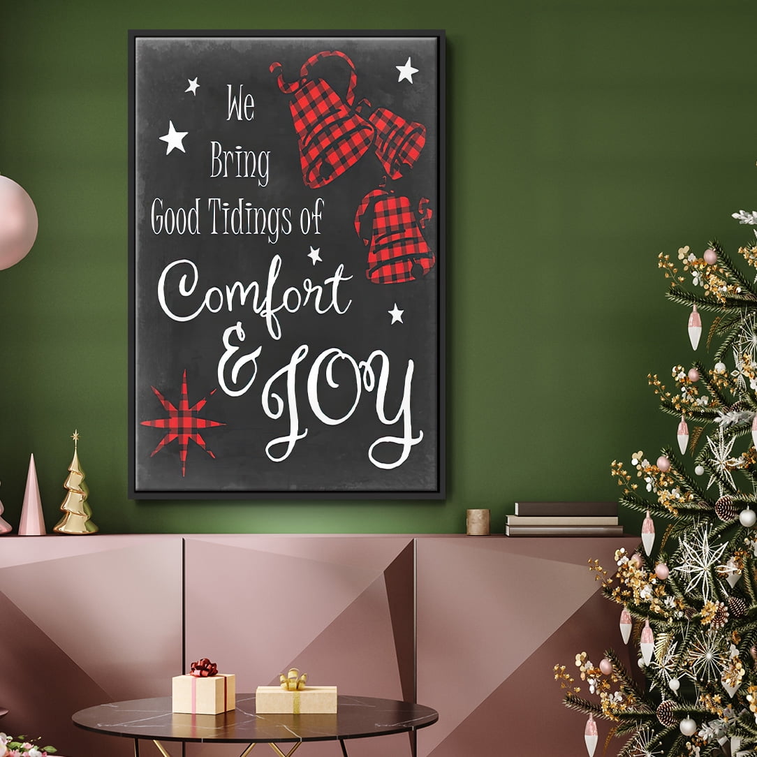 Comfort and Joy in Red - Framed Gallery Wrapped Holiday Canvas - 27 x 41 - Black Frame