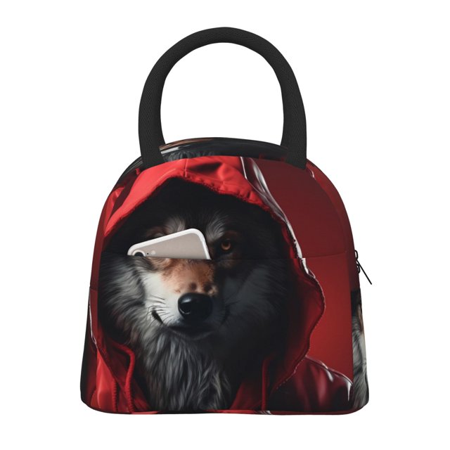 Fotbe Mysterious Hooded Wolf Bolsa de Almuerzo con Estampado, Lonchera Aislada, Contenedor de Comida Reutilizable Tipo Cooler a Prueba de Fugas