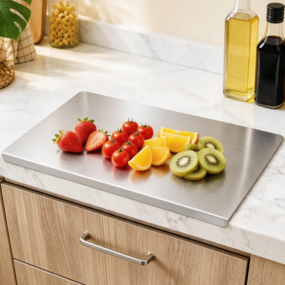 Choimix Stainless Steel Cutting Board,Heat Resistant Stainless Steel Cutting Board with Lip,Choimix Cutting Board with L-Shaped Edge and Non-Slip Pads for Meat, Fruit, Vegetables & Bread
