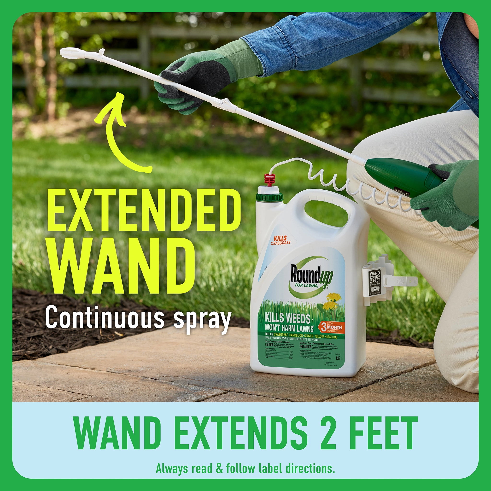 Roundup For Lawns₁ Ready-to-Use with Extend Wand, Tough Weed Killer for Use on Northern Grasses, 1 gal.