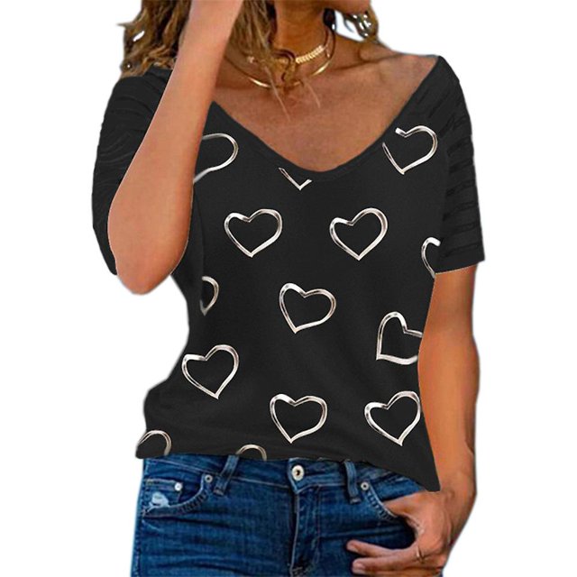 XL Camiseta con estampado de corazón de amor para mujer Camisetas gráficas de manga corta Camisas