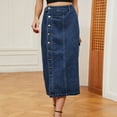thumbnail image 4 of Homenesgenics Maxi Skirts for Women for 3 Dollars Women's Retro Button Irregular Split Denim High Waist Denim Long Skirt Gifts for Women, 4 of 9