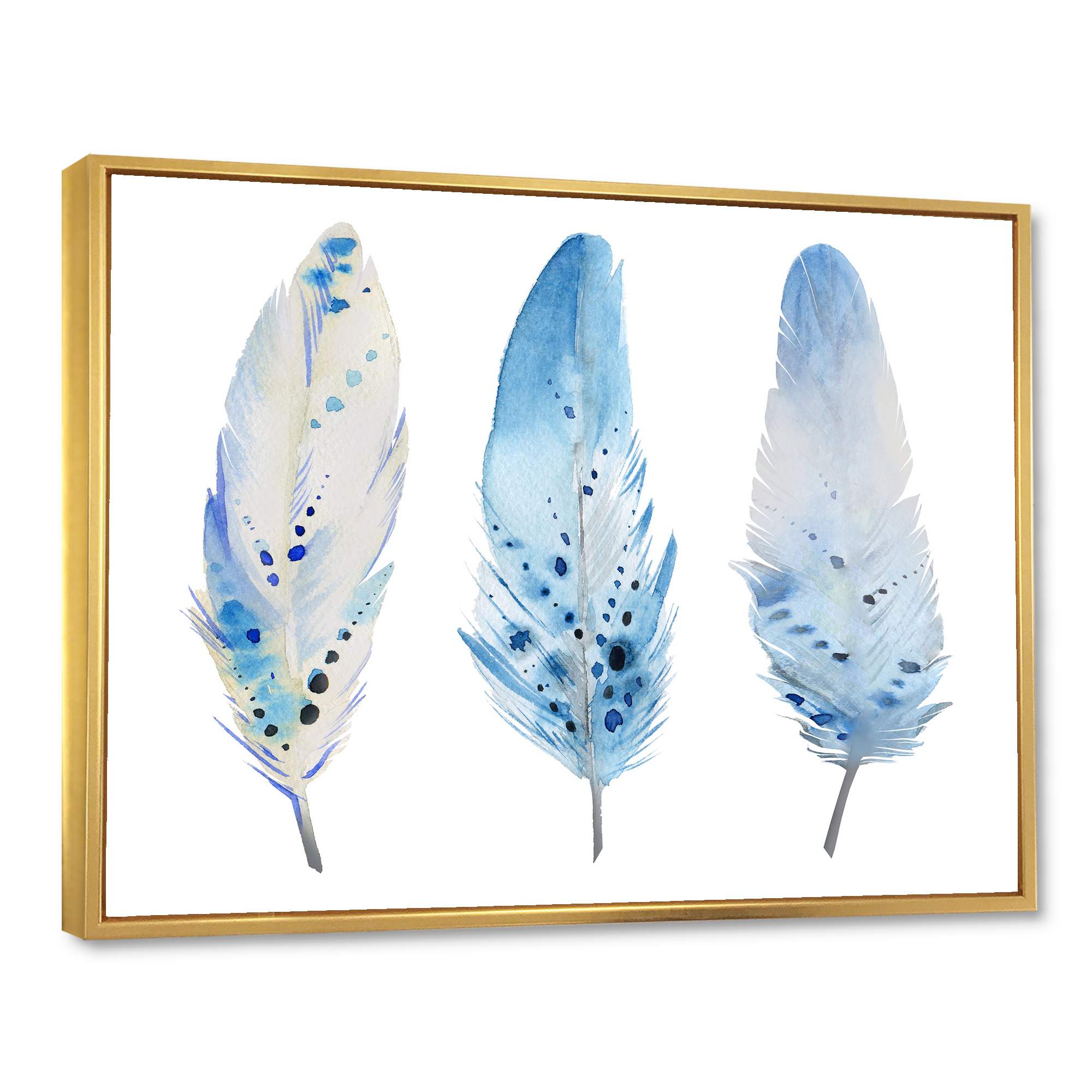 Designart 'Abstract Blue Boho Feathers II' Lake House Framed Canvas Wall Art Print
