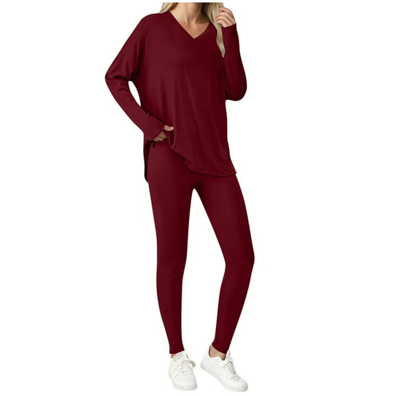 hotojiny Women's 2 Piece Outfits Spring Long Sleeve Loose Tunic Tops with Leggings Matching Lounge Sets Fall Sweatsuits