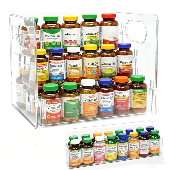 Medicine Bottle Storage Organizer, Pill Bottle Vitamin Organizer for Cabinet 3 Tier Clear Countertop Organizer Storage Rack Easy Access with Removable Shelves