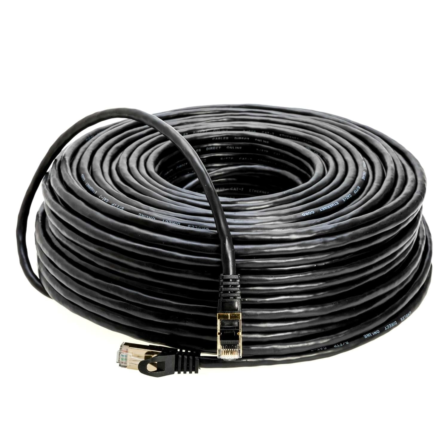 Cat7 Ethernet Cable 1 pack of 100FT Copper Shielded RJ45 Cord for Router, PC, Gaming, Servers, PoE Security Cameras, Smart TVs, 10Gbps 600MHz High-Speed Network Patch, Black, Cables Direct Online