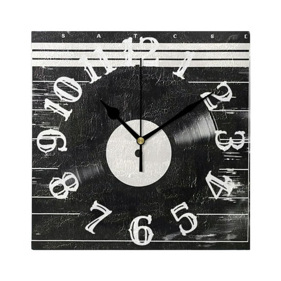 Disk Music Wall Clock Square Silent Non Ticking Battery Operated Clock for Home Bathroom Kitchen Bedroom Living Room