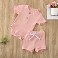 thumbnail image 6 of Douhoow 0-24M Newborn Baby Knit Solid Short Sleeve Romper Tops+Shorts Summer Boy Girl Clothes Set, 6 of 6