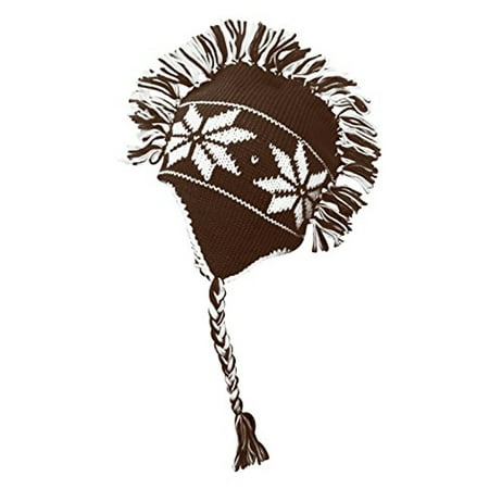 - Winter Knit Snowflake Unisex Trooper Trapper Mohawk Fringe Ski Hat (Brown)