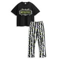 thumbnail image 1 of Beetlejuice Womens Multicoloured Logo Short Sleeve Long Leg Pyjama Set (Small), 1 of 6
