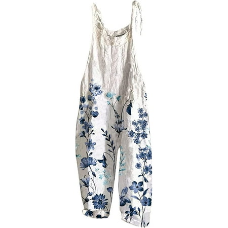 

2023 Jumpsuits for Women Women s Floral Short Sleeve High Waist Wide Leg Pants Casual Loose Smocked Jumpsuit Romper